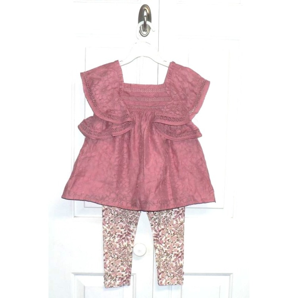 Cupcakes and Cashmere Girls 2 Pc Ruffle Sleeve Blouse‎ & Leggings Pink Floral 5T